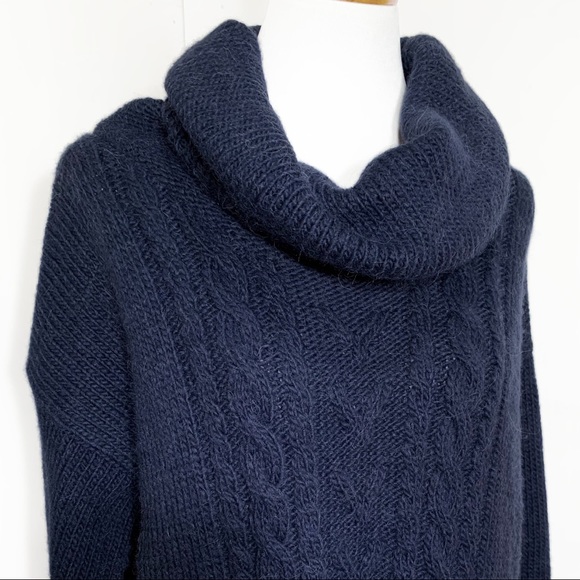 SOLD-Anthropologie Mohair Chunky Cable Hand Knit Navy Blue Sweater - Picture 3 of 5
